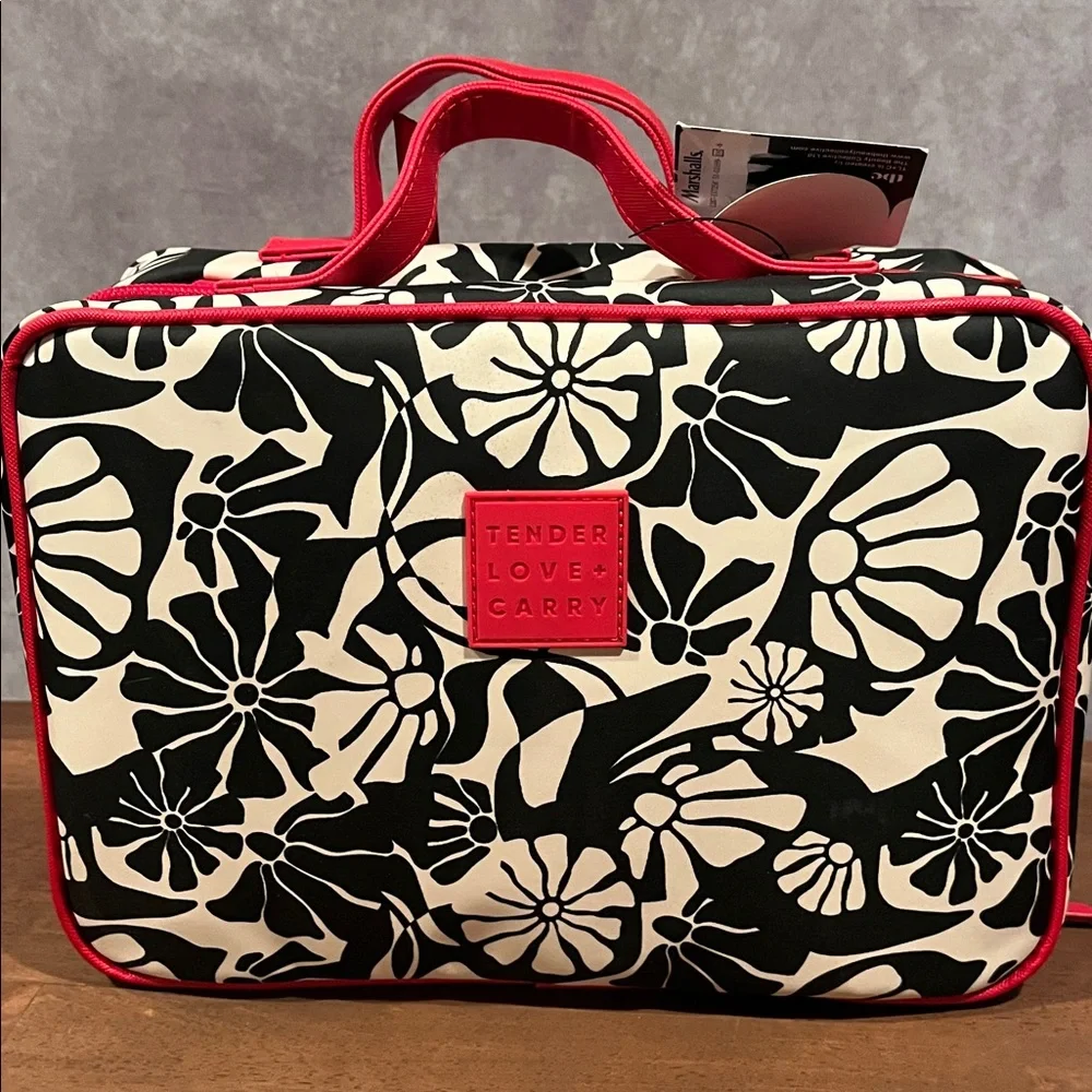 Tender Love & Carry Floral Cosmetic Train Case - Black & Cream with Pink Trim - Picture 2 of 7
